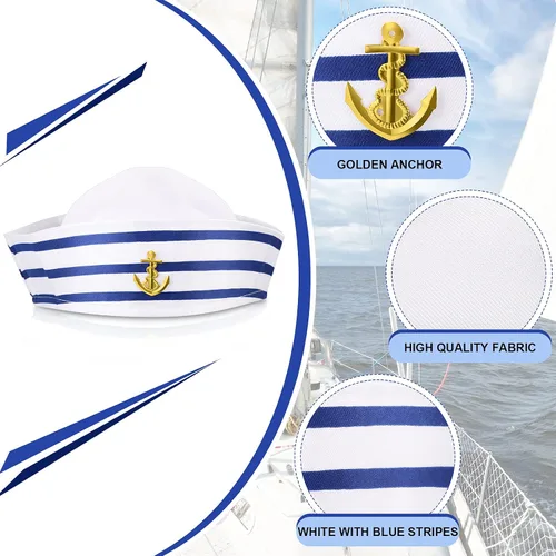 Vista 2 de Syhood Sombrero de marinero blanco para hombres, mujeres, niños, adultos, Halloween, cosplay, accesorios de disfraz
