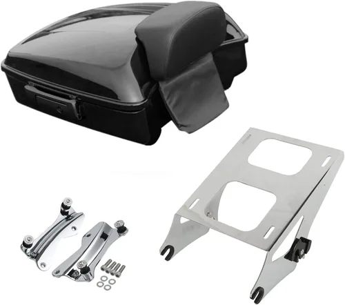 Vista 10 de XMT-MOTO King Tour Trunk + almohadilla de respaldo envolvente+estante de montaje negro+accesorios de acoplamiento para Harley Touring Road King Road