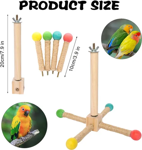Vista 2 de 1 unids Bird Stand Perch Toy Interactivo Madera y Cuerda de Cáñamo Perca Enriquecimiento Ejercicio para loros pequeños medianos Fácil de instalar