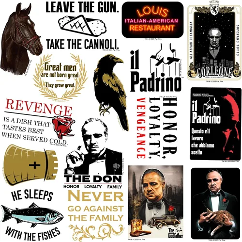 Vista 4 de The Godfather Movie - Paquete variado de calcomanías de vinilo de 50 quilates, tamaño grande, con cita troquelada y personajes para laptop, botella