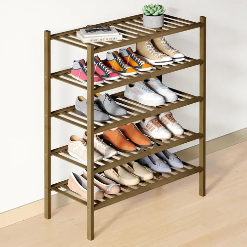 Vista 113 de Smiry Zapatero de bambú para armario, organizador de zapatos de madera de 3 niveles, estante apilable de almacenamiento de zapatos de madera