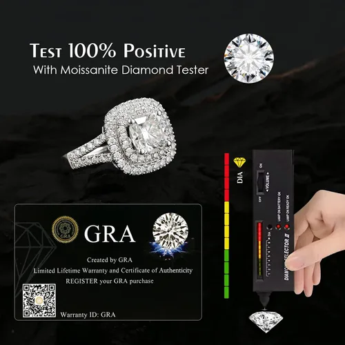 Vista 3 de MOYKULN Moissanite Engagement Rings for Women, 3ct Halo Cushion Cut Wedding Rings D Color VVS1 18k White Gold Plated 925 Sterling Silver Lab Created