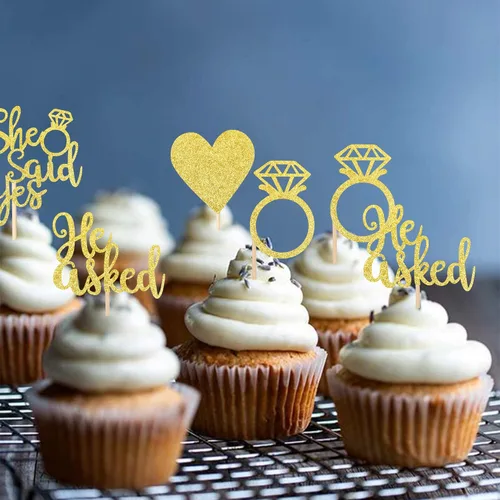 Vista 4 de 24 piezas de adornos para cupcakes con anillo de corazón con purpurina para despedida de soltera, boda, compromiso, despedida de soltera, despedida