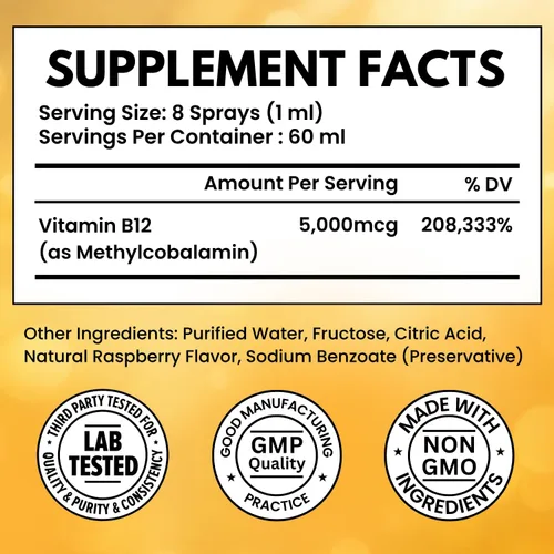 Vista 2 de Paquete de 2 líquidos B12 Spray 5000 mcg - Metilcobalamina Vitamina B12