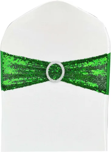 Vista 21 de Bandas para Sillas con Lentejuelas Elásticas Lazos de Spandex Poliéster para Fiestas Hotel Bodas Banquetes Decoración - 6 Piezas Aqua