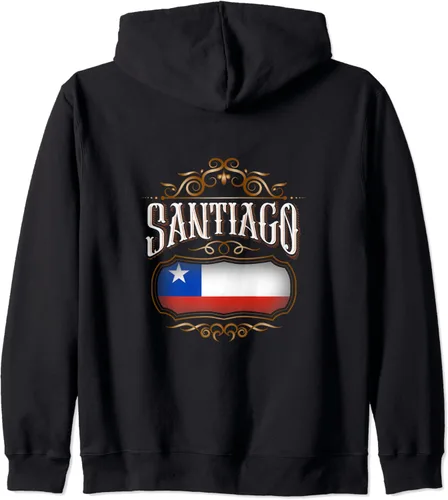Vista 2 de SANTIAGO con bandera Chile Zip Hoodie