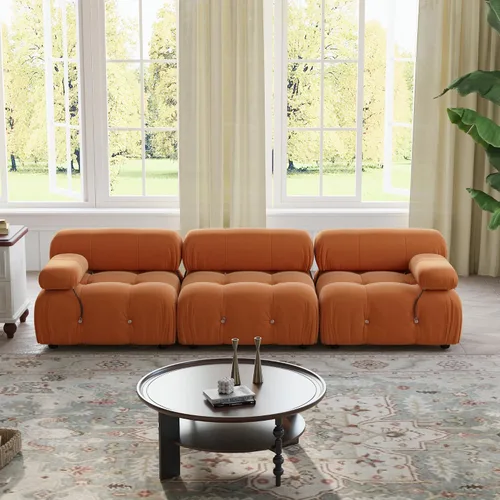 Vista 8 de WJShome Sofá modular modular de 103.95 pulgadas, sofá convertible de terciopelo de 3 plazas minimalista para sala de estar, sofá moderno y grande