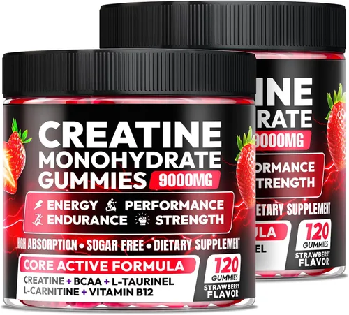 Vista 10 de AEQNJV Gomitas de Creatina Monohidrato Complejo para Hombres y Mujeres, 9000MG Suplemento de Creatina Pre-Entrenamiento Mejora la Fuerza Muscular