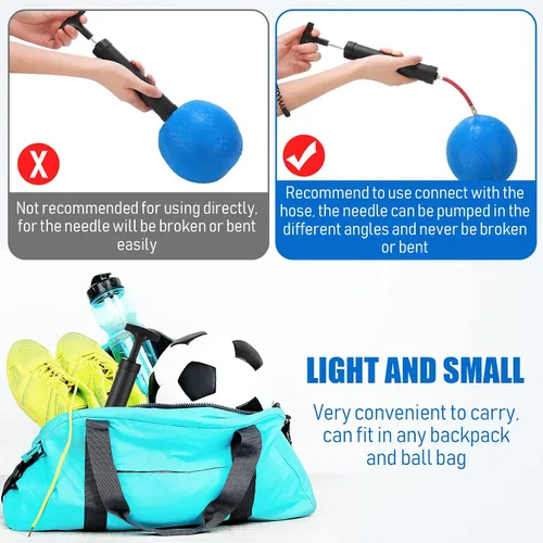 Vista 4 de Zhehao Kit de bomba de bola portátil de 10 pulgadas con boquilla de aguja y manguera de extensión para fútbol, fútbol, baloncesto, voleibol, globo