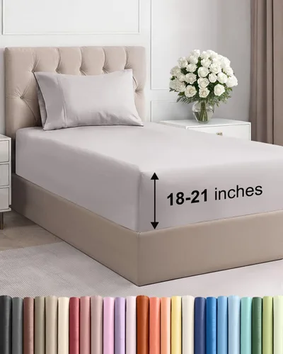 Vista 80 de Juego de sábanas tamaño Queen con bolsillos extra profundos, sábanas transpirables y refrescantes de 4 piezas, ropa de cama de lujo para hotel