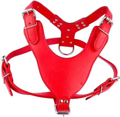 Vista 4 de Nuevo arnés de cuero suave para perro, pechera grande de Pitbull Mastín Boxer para 26 ~ 34 pulgadas ajustable (leopardo rosa)