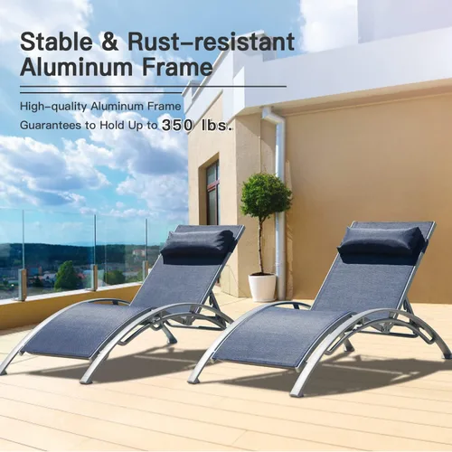 Vista 4 de domi outdoor living Domi - Juego de 2 sillas de salón de aluminio para exteriores con 5 posiciones ajustables, tumbona al aire libre para piscina