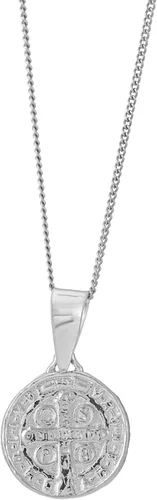 Vista 2 de Silverly Collar con colgante redondo de plata de ley 925 de San Benito para mujer, 18 pulgadas, Plata esterlina
