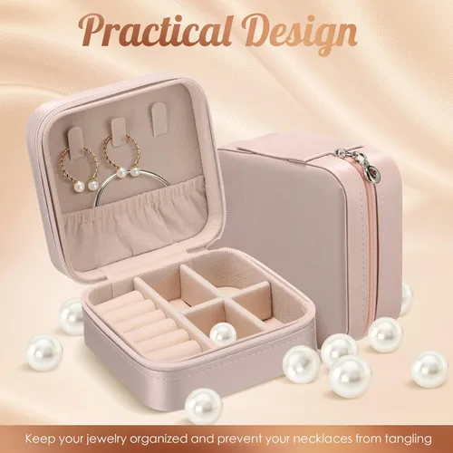 Vista 3 de 8 piezas de joyería pequeña de viaje portátil de piel sintética, mini organizador de joyas, soporte de joyería, caja de regalo de almacenamiento
