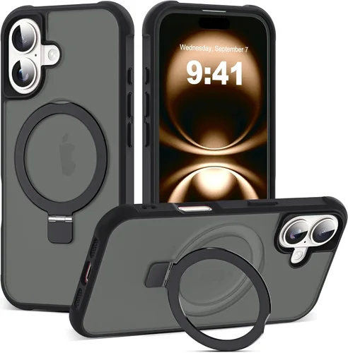 Vista 23 de SKYLMW - Funda compatible con iPhone 11 de 6.1 pulgadas, con soporte magnético invisible tipo anillo, funda translúcida de grado militar, compatible