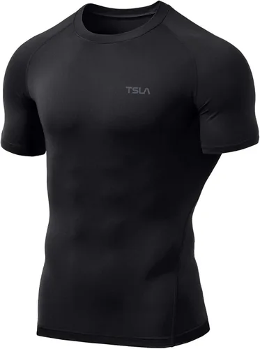 Vista 6 de TSLA Camisas térmicas de compresión de manga corta para hombre, camiseta deportiva deportiva atlética, camiseta para correr con equipo de invierno