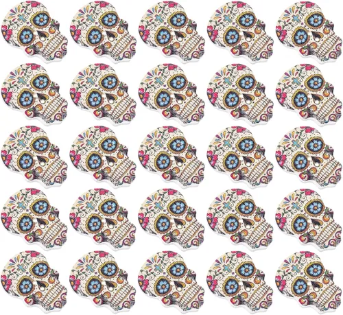 Vista 9 de GLEAVI Botones de calavera de madera para coser, 50 piezas, accesorios de ropa decorativos, pequeños botones de madera de dos agujeros