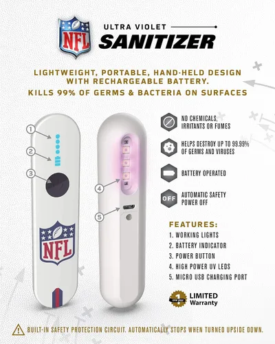 Vista 4 de SOAR NFL - Varita desinfectante portátil con luz UV, New England Patriots