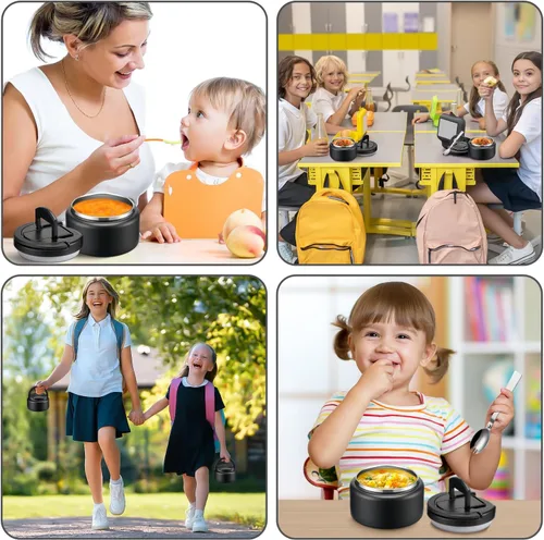 Vista 7 de Itslife Termo de sopa aislado al vacío de 13.5 onzas para alimentos calientes, recipiente de almuerzo para niños con tapa de hebilla a prueba