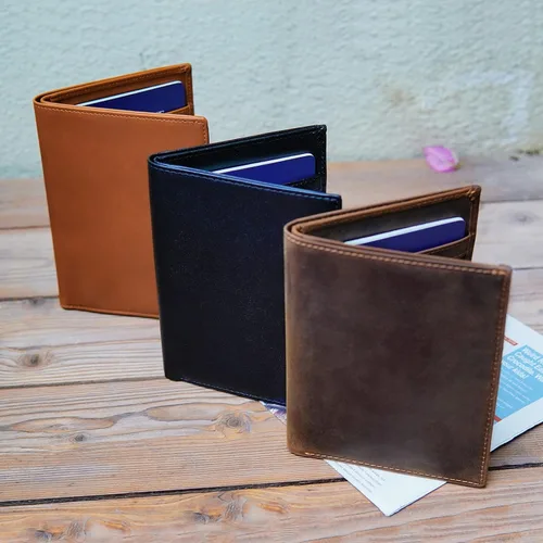 Vista 6 de Polare - Cartera de viaje de piel con bloqueo RFID para hombres y mujeres, Marrón oscuro, Cartera con bloqueo RFID