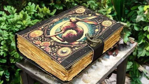 Vista 4 de The Easter Rabbit Grimoire – Handmade Leather Journal, Blank Spell Book of Shadows, Vintage Junk Journal, Gothic Notebook, 200 Deckle Edge Pages