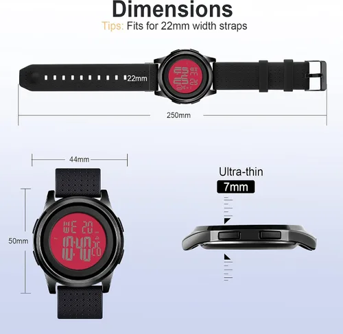 Vista 3 de YUINK Mens Watch Ultra-Thin Digital Sports Watch Waterproof Stainless Steel Fashion Wrist Watch for Men Women