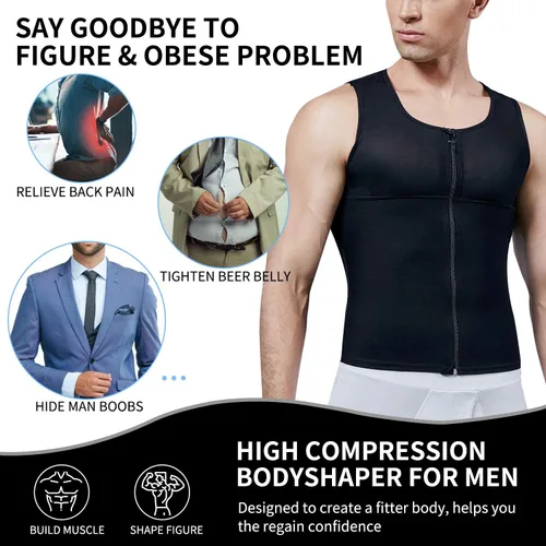 Vista 4 de Camisas de compresión para hombres Shapewear Adelgazar Tank Tops Abdomen Shaper Chaleco Abs