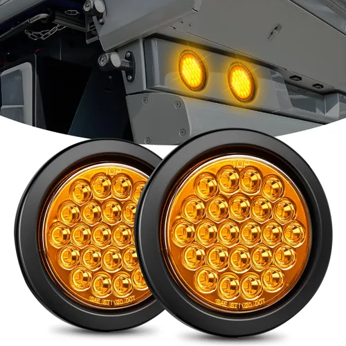 Vista 39 de Nilight Luces traseras para remolque, 2 unidades, 4 pulgadas, redondas, 12 LED, ámbar, cromado, marco, marcador, señal de giro, luz trasera