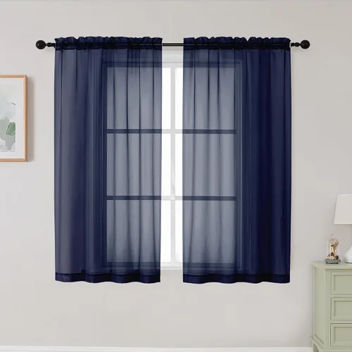 Vista 100 de 2 paneles de cortinas traslúcidas blancas para dormitorio, sala de estar, 96 pulgadas de largo, modernas, suaves, ligeras, con bolsillo para barra