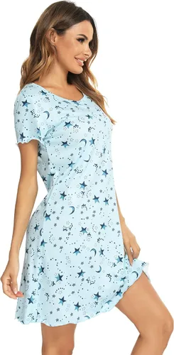 Vista 3 de Camisón de manga corta para mujer, con cuello redondo, con volantes, cómodo camisón