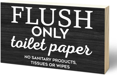 Vista 8 de 3x5 Bathroom Wooden Block Sign, Please Close Lid Before Flushing, Black