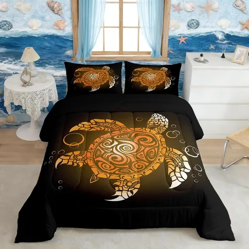 Vista 17 de Castle Fairy Juego de edredón de verano para niños, tamaño individual, diseño náutico reversible con diseño náutico de estrellas de mar, barco y Azul