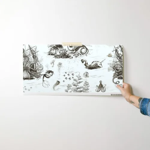 Vista 7 de Spoonflower Papel tapiz para despegar y pegar, diseño vintage de dragón, océano, pulpo, sepia, toile, sirena, steampunk, papel tapiz extraíble
