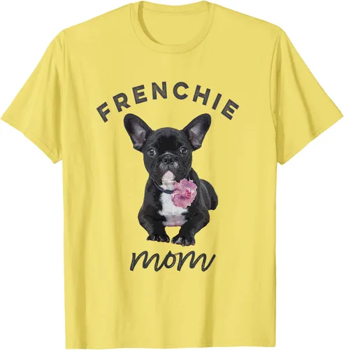Vista 34 de Camiseta Bulldog Francés para Mujer, Frenchie Mom, Flor, Negro, S