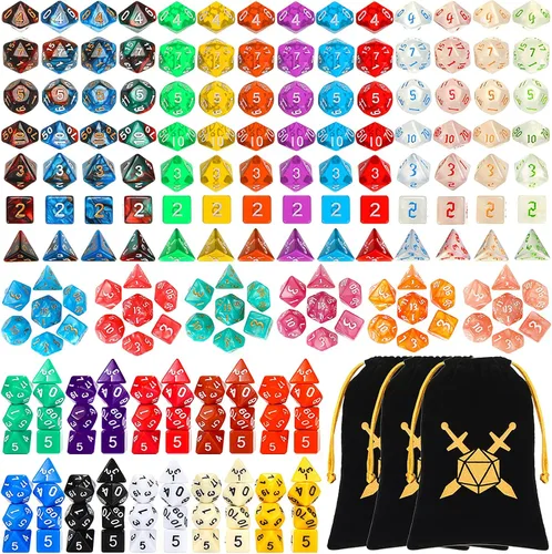 Vista 9 de 105 piezas, conjuntos de dados a granel, dados poliédricos con bolsa con cordón, juego de mesa de rol múltiple D4 D6 D8 D10 D% D12 D20
