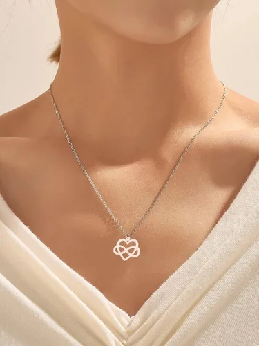 Vista 2 de Collar de corazón infinito para mujer, collar de nudo con dije de corazón de amor
