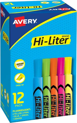 Vista 11 de Avery Hi-Liter, estilo de escritorio, punta de cincel, 24 resaltadores rosa y amarillo, paquete de 2, 48 en total (31448)