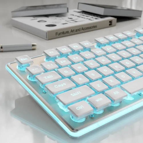 Vista 10 de SEUNKWANG Teclado retroiluminado con cable con teclas de pudín, teclado silencioso de computadora de tamaño completo, retroiluminación azul, fácil