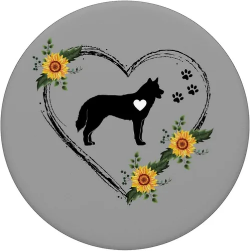 Vista 3 de PopSockets PopGrip intercambiable con pulsador de corazón siberiano Husky con huellas de patas en gris