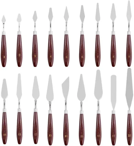 Vista 7 de Juego de 5 cuchillos de pintura para artistas, cuchillos de pintura de acero inoxidable, espátula, cuchillo, accesorios de pintura al óleo, juego
