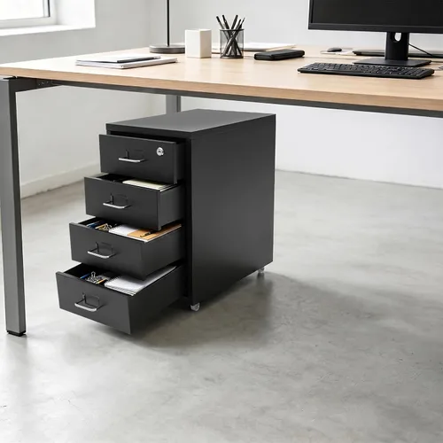 Vista 2 de TFCFL 4 Drawer Metal File Cabinet, 11.02lb/Drawer,Lockable Top(Black)
