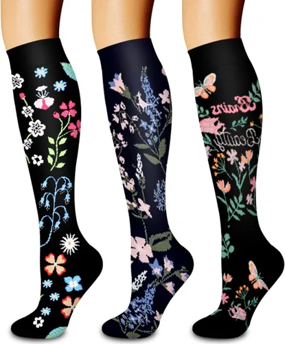 Vista 102 de Paquete de 3 pares de calcetines de compresión médica para mejorar la circulación de mujeres y hombres, para correr, hacer deporte y amamantar