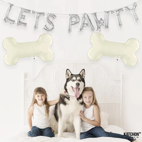 Vista 8 de KatchOn, Silver Lets Pawty Balloons - Paquete de 11 globos para perros, globos de patas Globo negro de hueso de perro para decoraciones