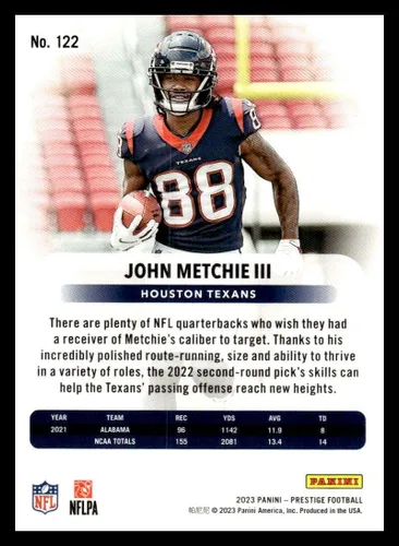 Vista 2 de 2023 Panini Prestige Xtra Points Sunburst #122 John Metchie III Houston Texans NFL Football Trading Card