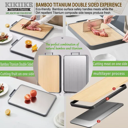 Vista 5 de Tabla de cortar de titanio, tabla de cortar de bambú de doble cara para cocina de grado alimenticio de doble cara, tablas de cortar de titanio puro
