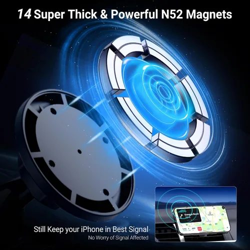 Vista 2 de PROfezzion - Soporte magnético para teléfono con ranura para CD para iPhone MagSafe Vent Clip Included, No Vibrating, Powerful Magnets Compatible