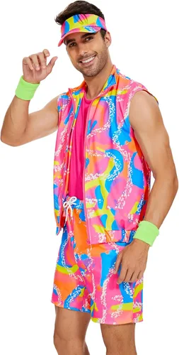 Vista 9 de 5 Pieces 80s Workout Costume for Men Halloween Cosplay 80s 90s Workout Outfit Party Clothing for Adult Mens