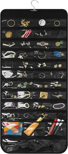 Vista 16 de Bloss Organizador colgante de joyas con 80 bolsillos, colgador de joyas de doble cara para almacenamiento de joyas y aretes, organizadores de joyas