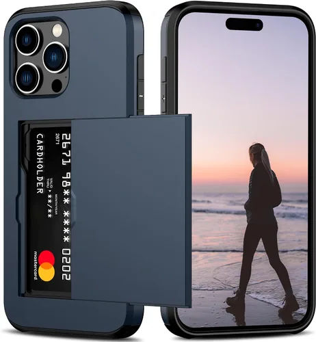 Vista 18 de Nvollnoe Compatible con iPhone 15 Funda con ranura para tarjetas, resistente, protectora de doble capa, a prueba de golpes, ranura oculta