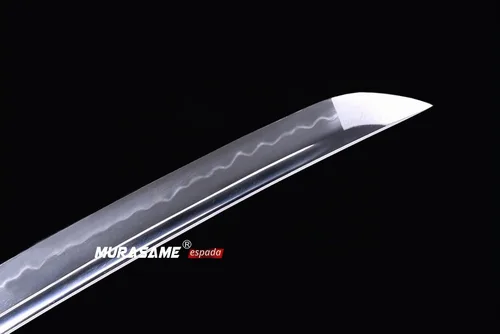 Vista 6 de MURASAME Espada Tanto Katana Corta de Arcilla Templada Acero T10 Hamon Real Muy Afilar Espiga Completa Hecha a Mano Negro-Shinogi